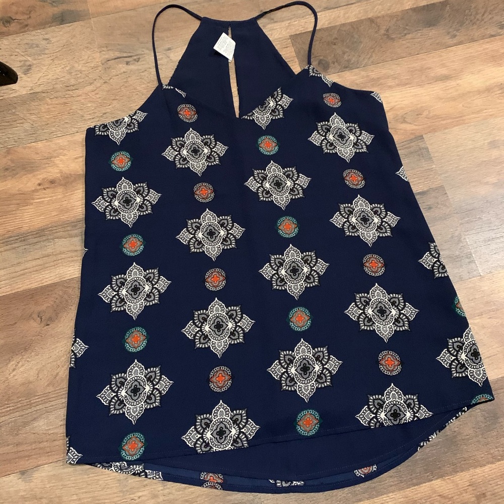 Express Navy Patterned Barcelona Cami Blouse - image 1